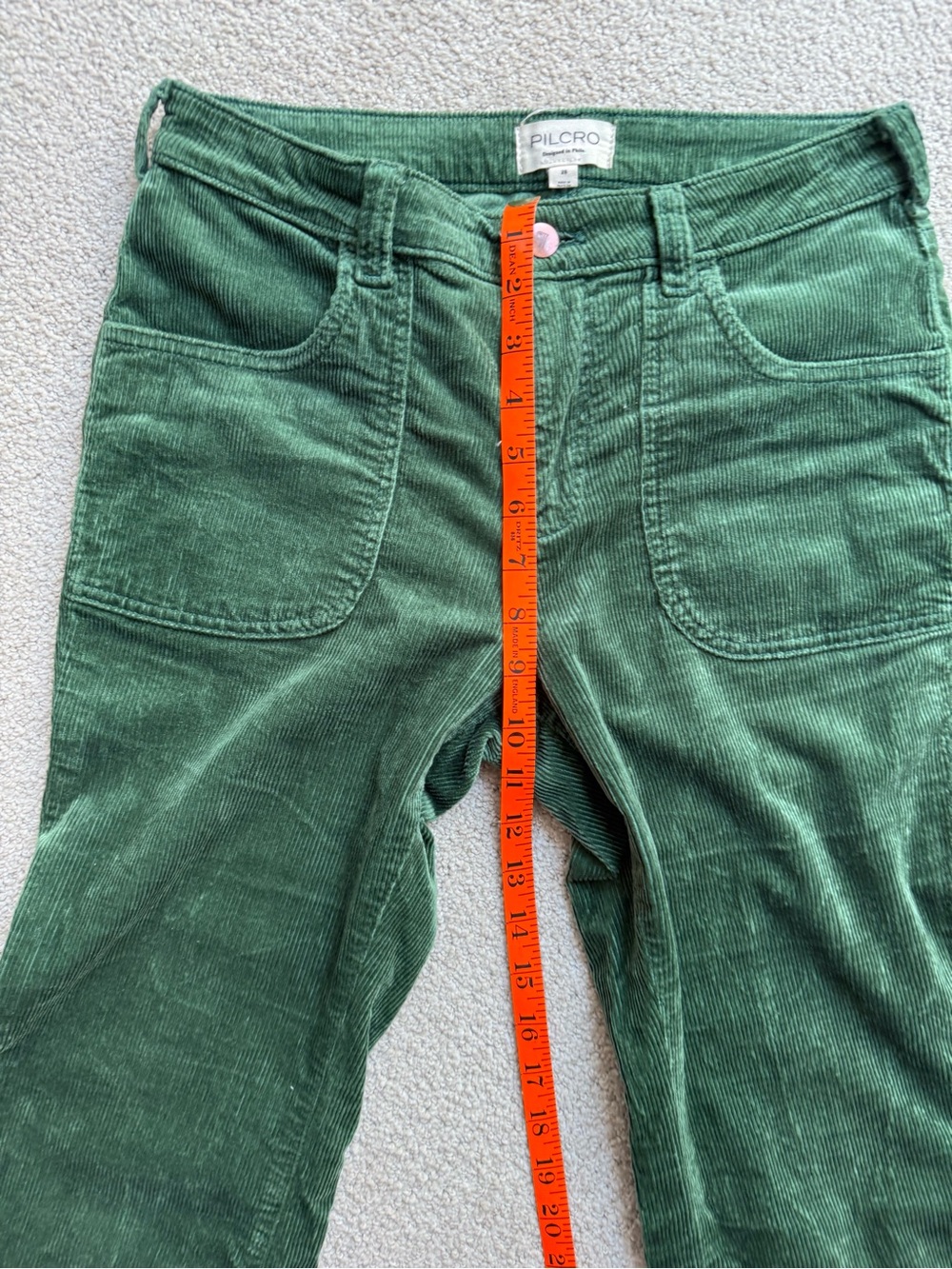 Pilcro by Anthropologie Forest Green Corduroy Flare Pants Size 28 - Picture 7 of 10